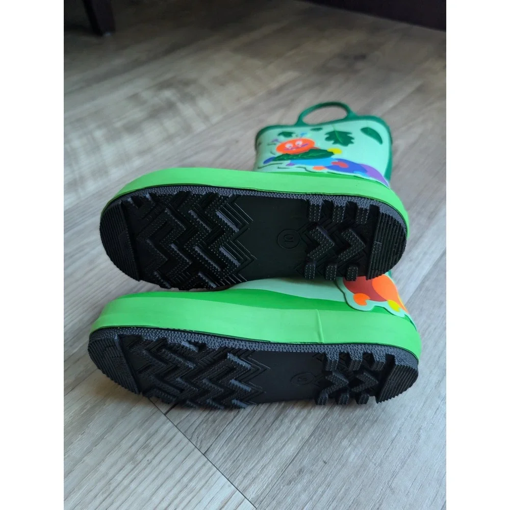 Cat & Jack Rain Boots Kids Size 10 Green New Caterpillar Pull-On Waterproof